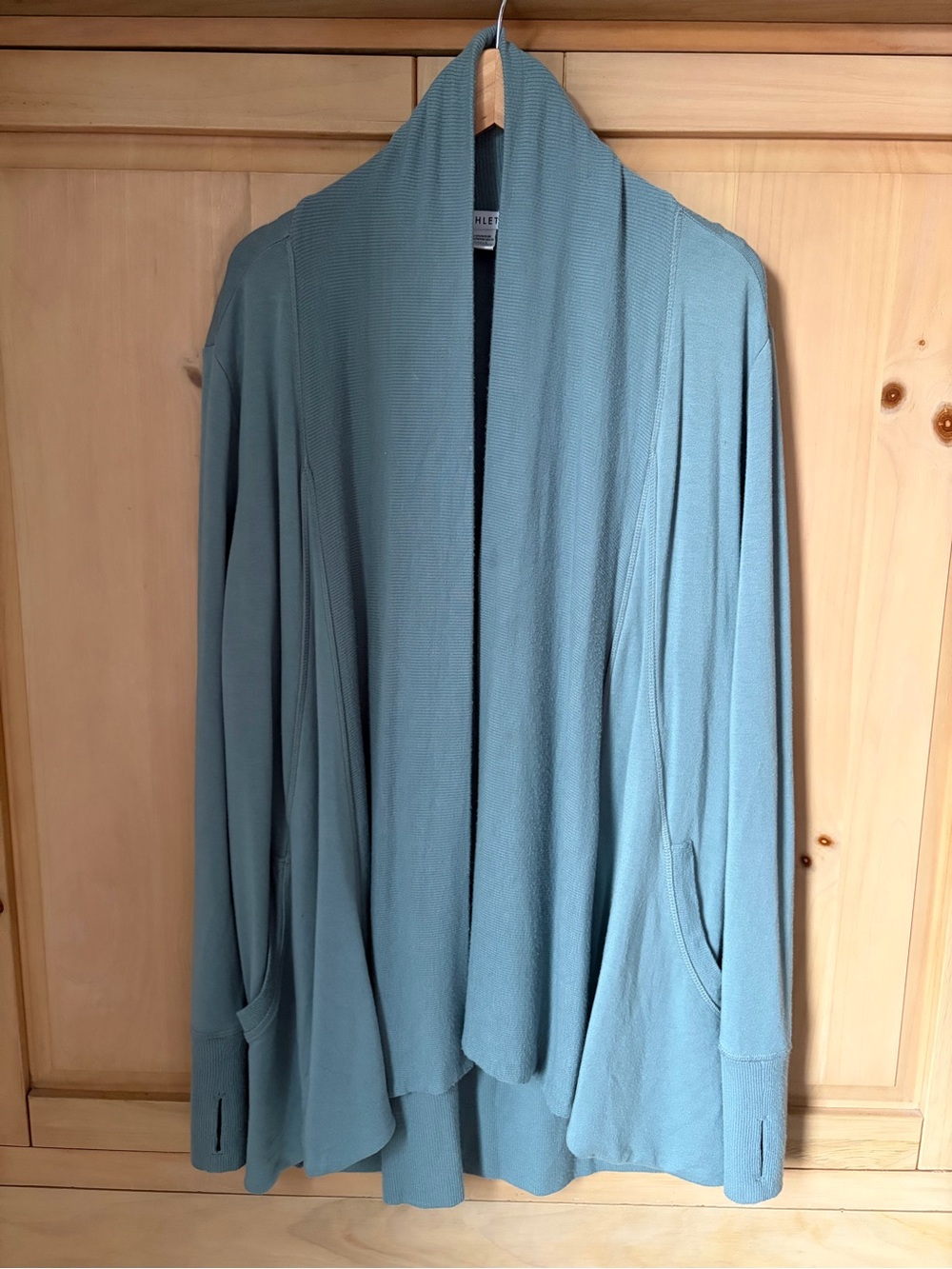 Athleta Ribbed Open-Front Cardigan in Muted Teal
